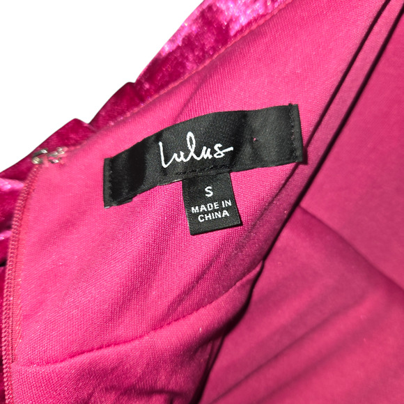 Lulus Womens Small Pink Velvet Maxi Dress Halter Slit Formal Prom Stretch NYE - Picture 2 of 16